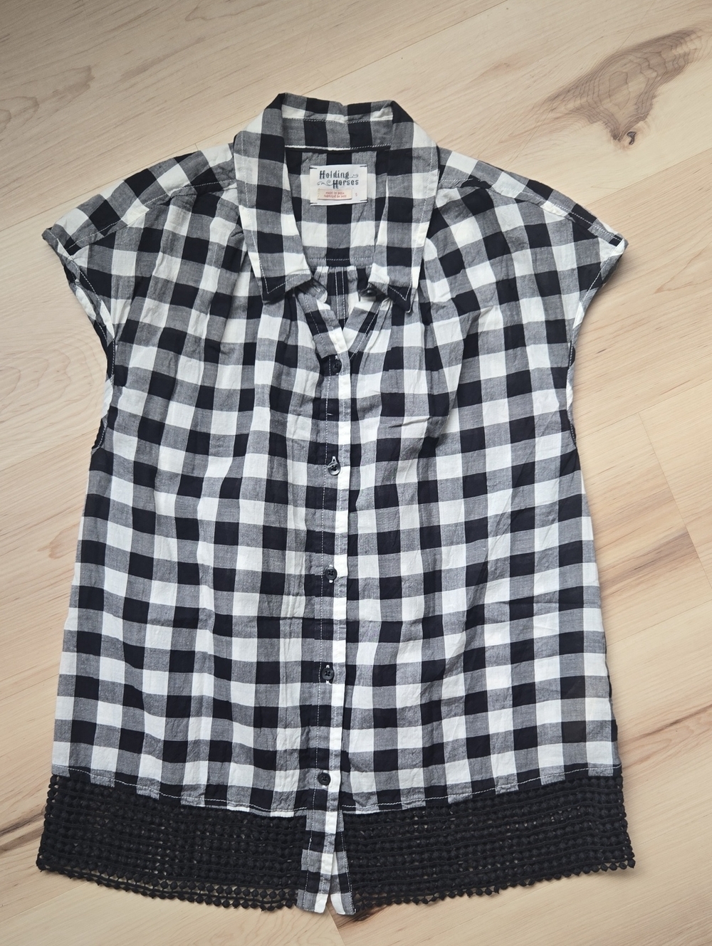 Anthropologie Holding Horses Nellie Gingham Button Down, Black/White, Size S